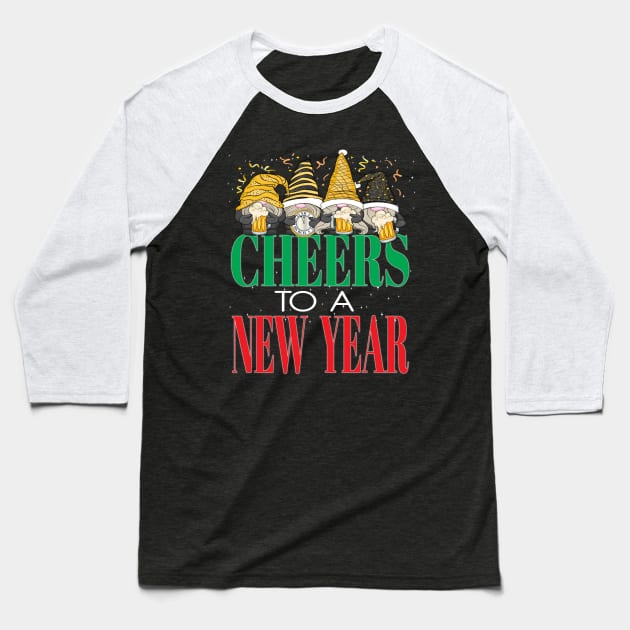 Fun Happy New Year's Eve Cheers to a New Year Gnomes Beers Baseball T-Shirt by Envision Styles